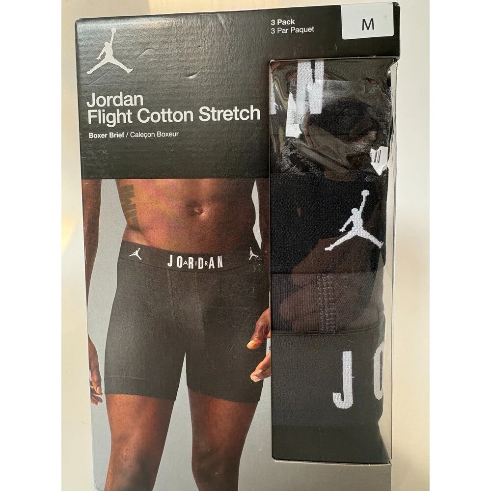 Jordan Flight Cotton Stretch Boxer Briefs 3 Pack Men M Black/Dark Smoke Gray